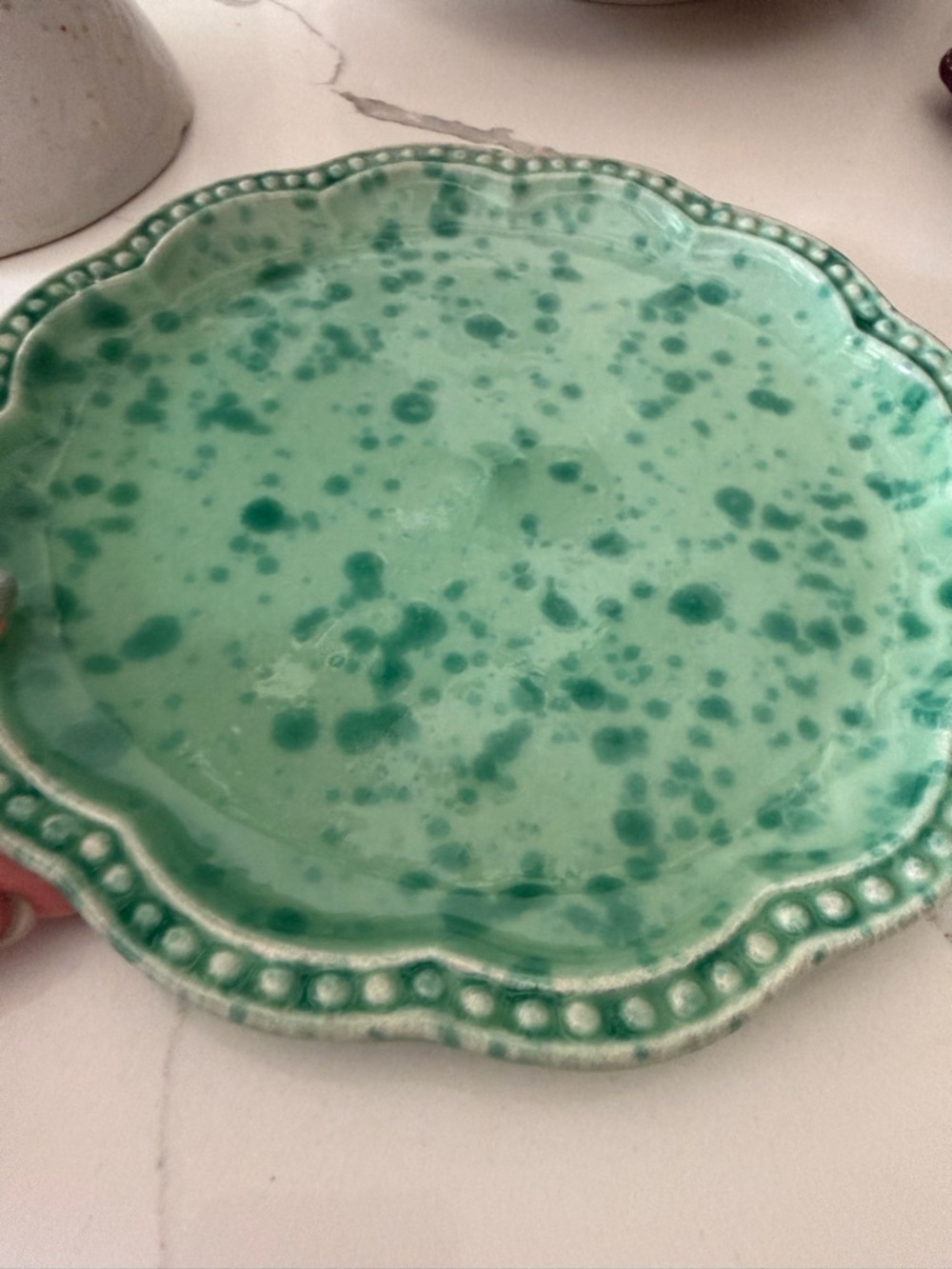 Cabana NEVER USED Green Speckled Ceramic Dessert Plate